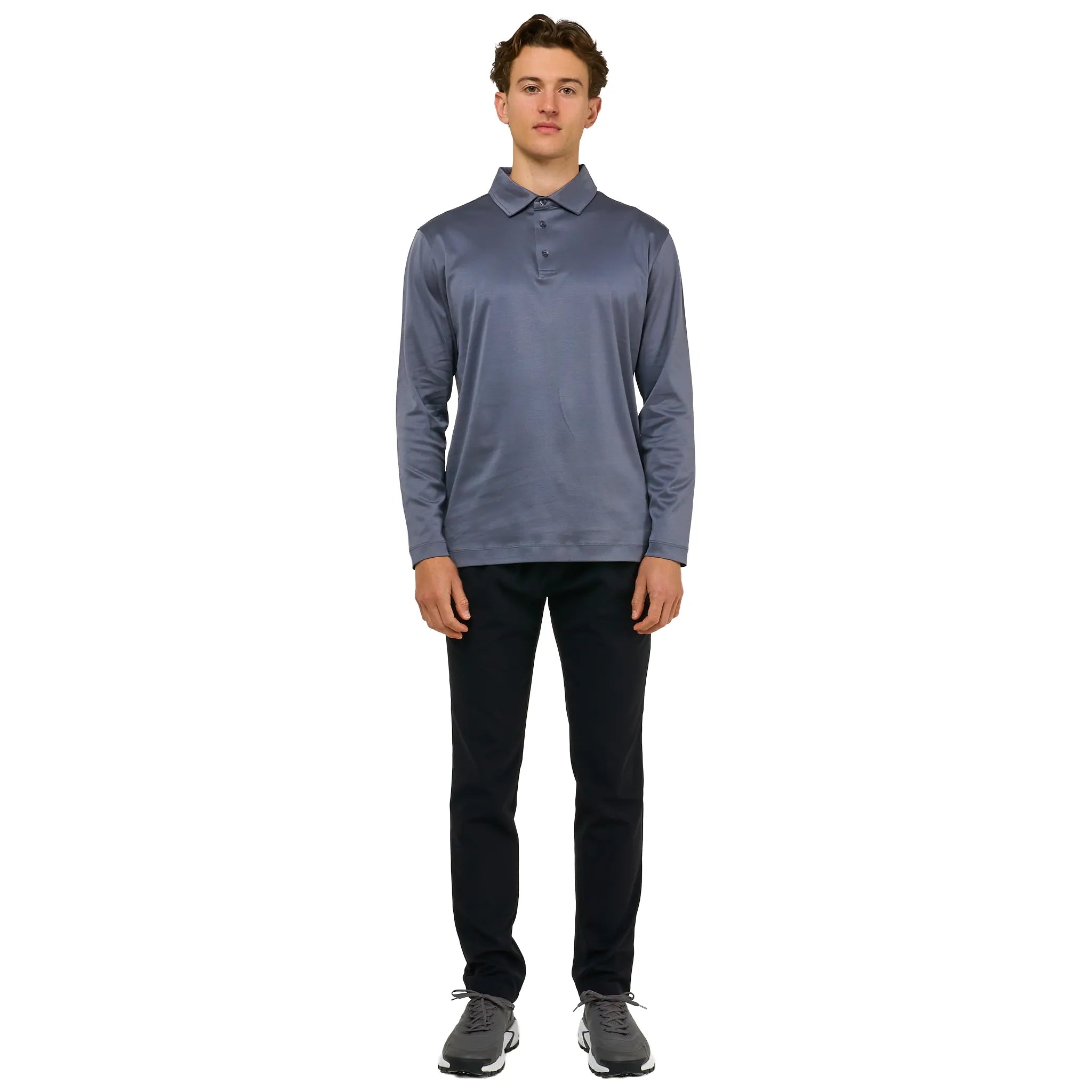 Model View of Loiano Egyptian Cotton L/S Steel Polo Shirt